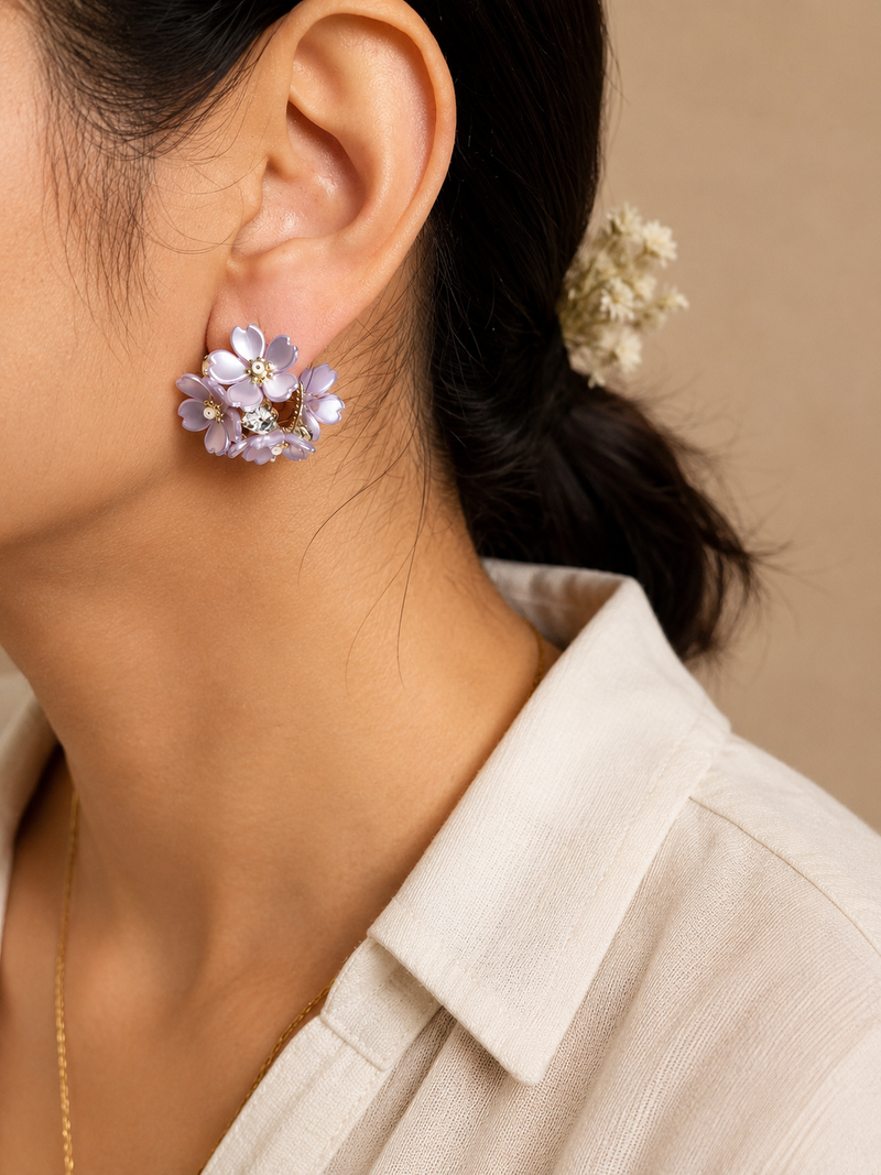 Lavender Bloom Crystal Earrings - Purple